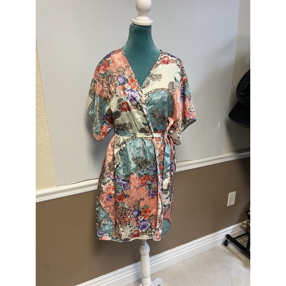 Cinema Etoile Vintage 2 Piece Nightgown Kimono Robe Set Floral Chain Print M/L - Picture 10 of 16